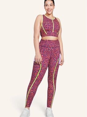 Neon Pink Leopard High-Waist Leggings - and sport crop top Active Set